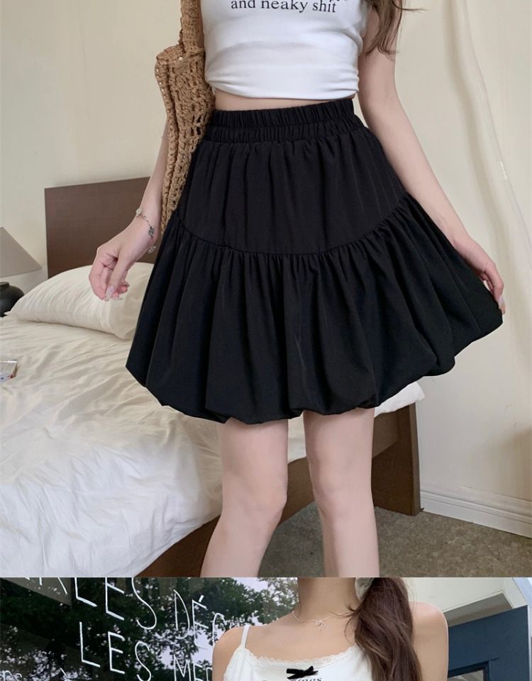 New plus size slim fit and slimming skirt for women,gentle high waisted A-line cake skirt for spring summer,pear shaped white skirt,solid color lantern skirt,soft comfortable fabric,simple versatile
