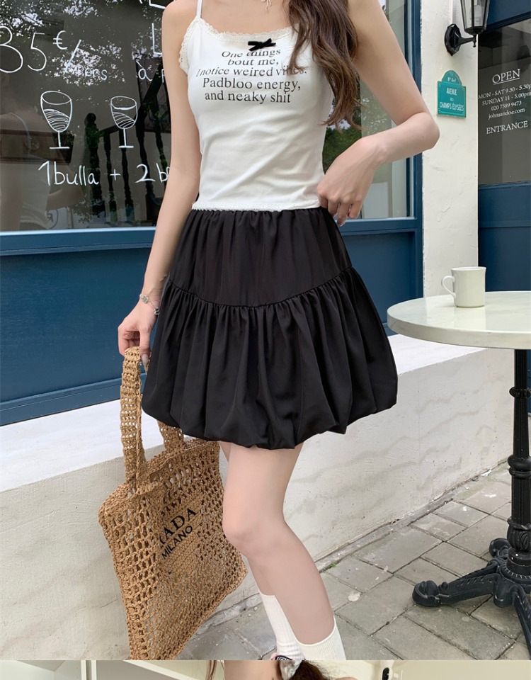 New plus size slim fit and slimming skirt for women,gentle high waisted A-line cake skirt for spring summer,pear shaped white skirt,solid color lantern skirt,soft comfortable fabric,simple versatile