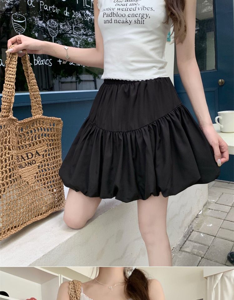 New plus size slim fit and slimming skirt for women,gentle high waisted A-line cake skirt for spring summer,pear shaped white skirt,solid color lantern skirt,soft comfortable fabric,simple versatile