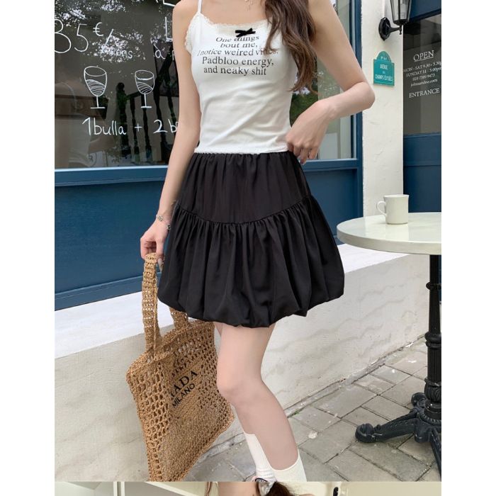 New plus size slim fit and slimming skirt for women,gentle high waisted A-line cake skirt for spring summer,pear shaped white skirt,solid color lantern skirt,soft comfortable fabric,simple versatile