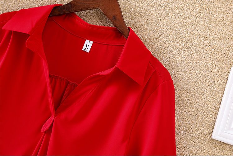 2025 hot selling mid to long length short sleeved chiffon shirt for women,spring and summer new plus size loose waist T-shirt,collar slimming chiffon top trend,V-neck casual T-shirt,soft comfortable