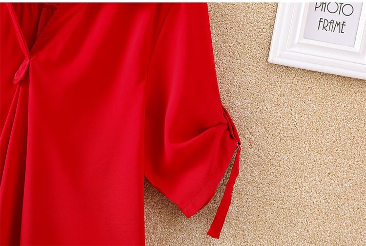 2025 hot selling mid to long length short sleeved chiffon shirt for women,spring and summer new plus size loose waist T-shirt,collar slimming chiffon top trend,V-neck casual T-shirt,soft comfortable