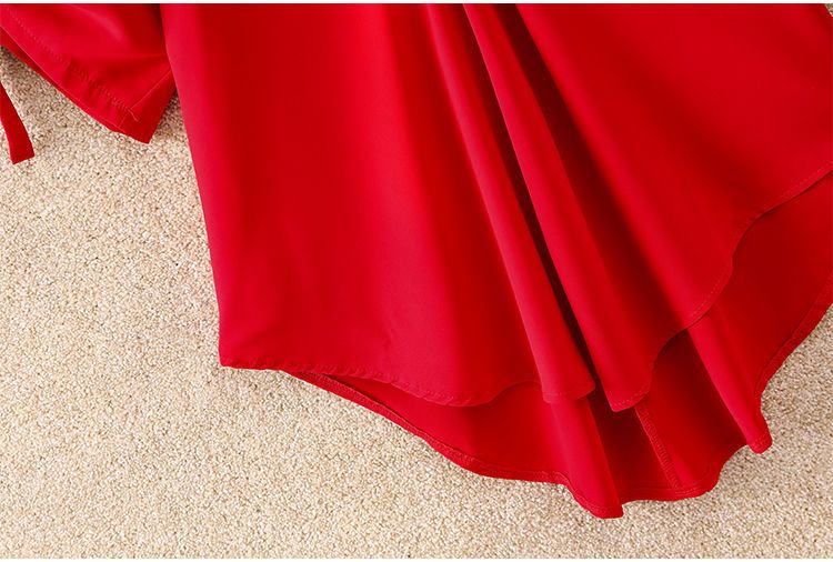 2025 hot selling mid to long length short sleeved chiffon shirt for women,spring and summer new plus size loose waist T-shirt,collar slimming chiffon top trend,V-neck casual T-shirt,soft comfortable