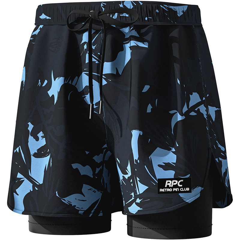 New adult flat angle double-layer swimming trunks,men's five quarter pants,anti awkward hot selling professional beach adult swimming equipment,drawstring printing,high elasticity fabric,soft