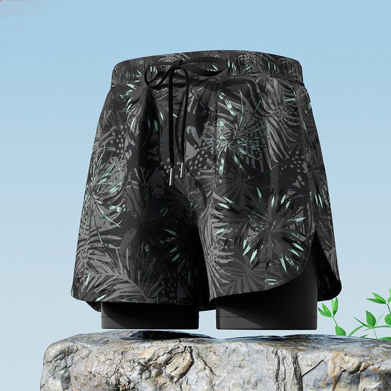 New adult flat angle double-layer swimming trunks,men's five quarter pants,anti awkward hot selling professional beach adult swimming equipment,drawstring printing,high elasticity fabric,soft