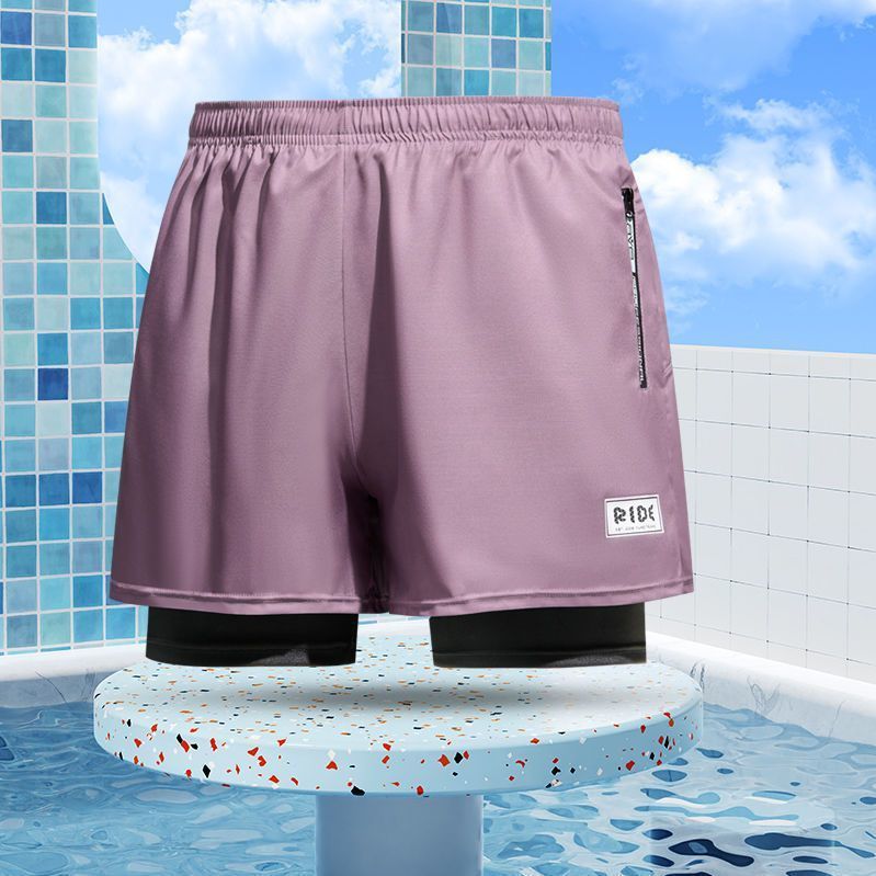 New adult flat angle double-layer swimming trunks,men's five quarter pants,anti awkward hot selling professional beach adult swimming equipment,drawstring printing,high elasticity fabric,soft
