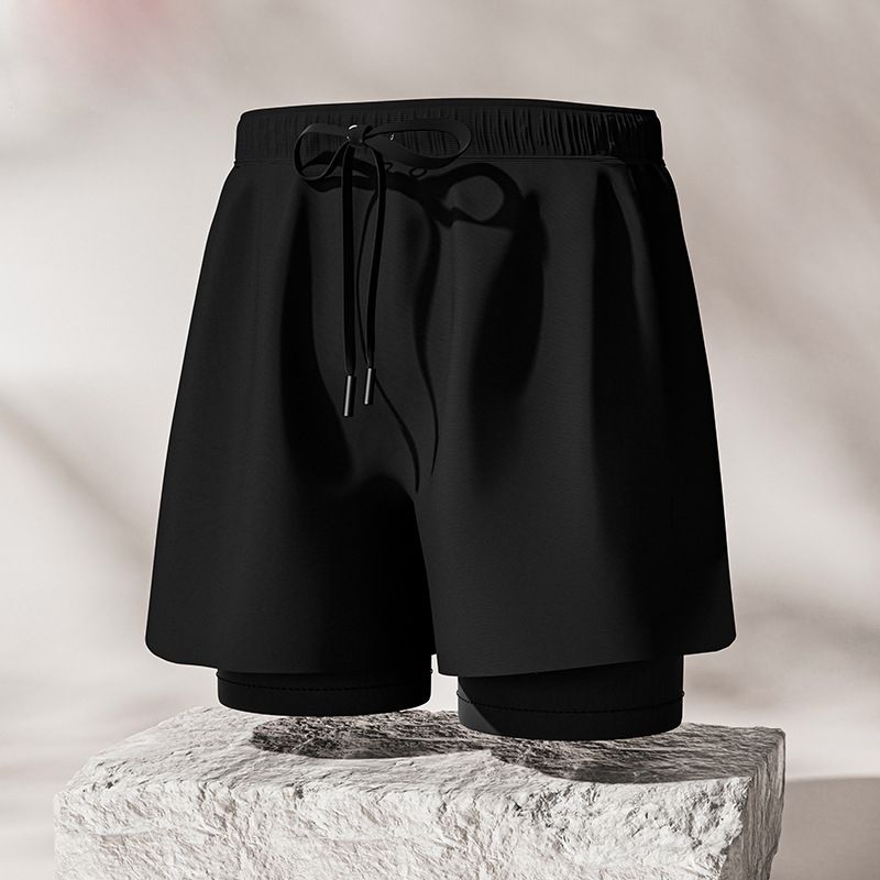 New adult flat angle double-layer swimming trunks,men's five quarter pants,anti awkward hot selling professional beach adult swimming equipment,drawstring printing,high elasticity fabric,soft