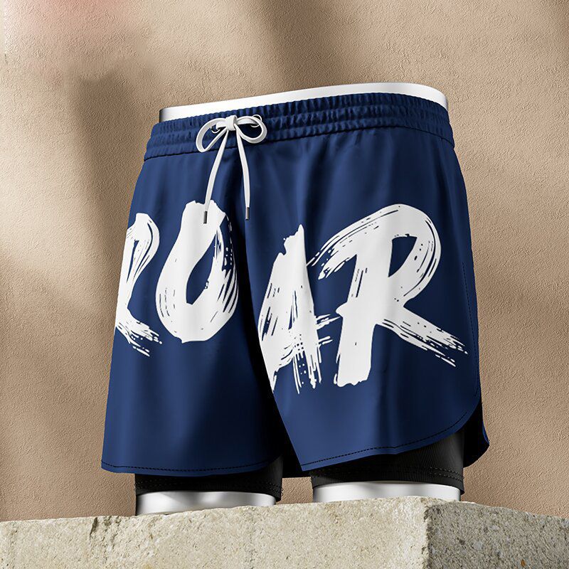 New adult flat angle double-layer swimming trunks,men's five quarter pants,anti awkward hot selling professional beach adult swimming equipment,drawstring printing,high elasticity fabric,soft
