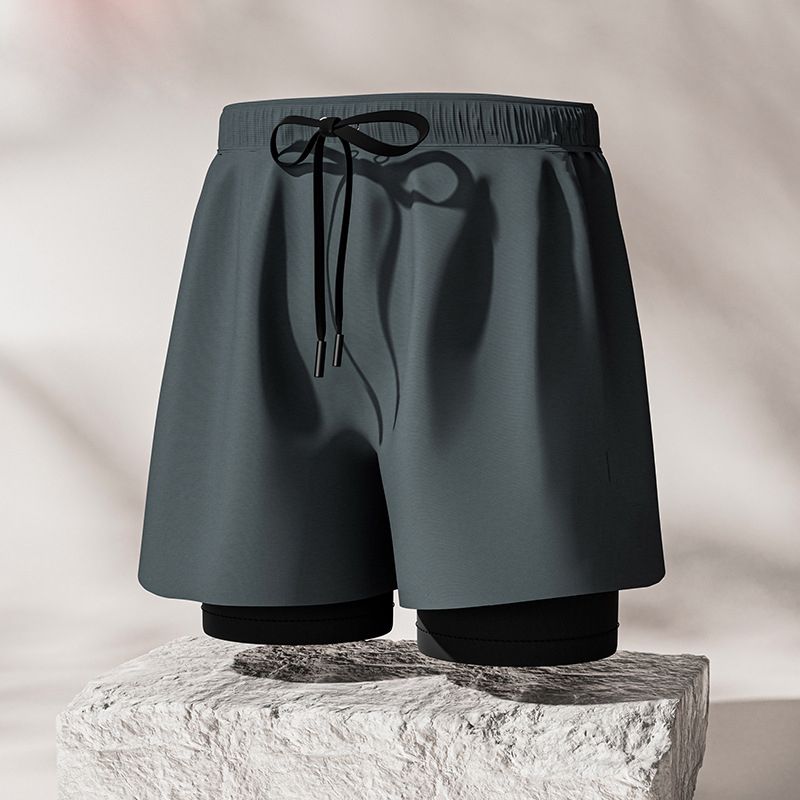 New adult flat angle double-layer swimming trunks,men's five quarter pants,anti awkward hot selling professional beach adult swimming equipment,drawstring printing,high elasticity fabric,soft