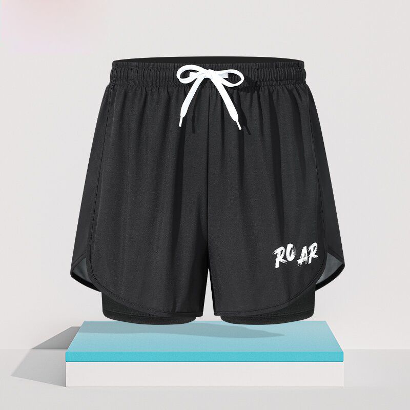 New adult flat angle double-layer swimming trunks,men's five quarter pants,anti awkward hot selling professional beach adult swimming equipment,drawstring printing,high elasticity fabric,soft