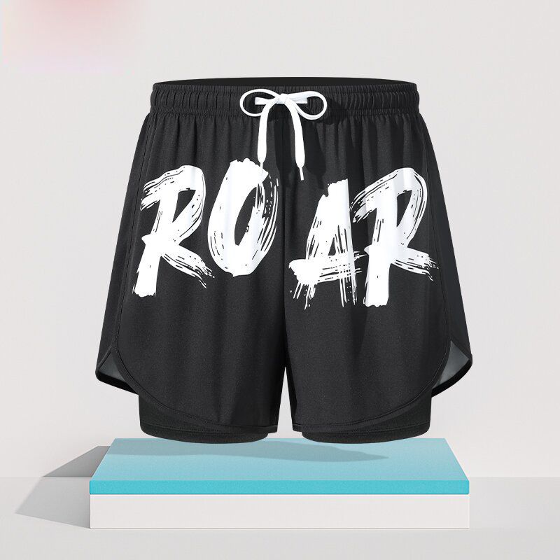 New adult flat angle double-layer swimming trunks,men's five quarter pants,anti awkward hot selling professional beach adult swimming equipment,drawstring printing,high elasticity fabric,soft