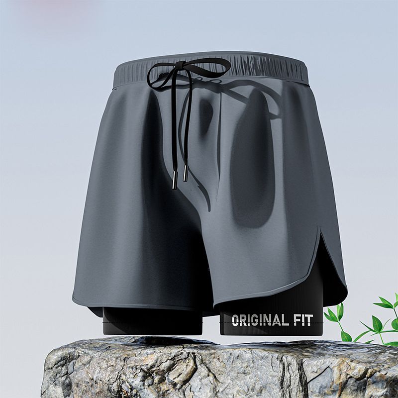 New adult flat angle double-layer swimming trunks,men's five quarter pants,anti awkward hot selling professional beach adult swimming equipment,drawstring printing,high elasticity fabric,soft