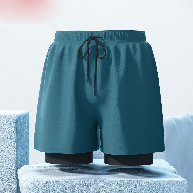 New adult flat angle double-layer swimming trunks,men's five quarter pants,anti awkward hot selling professional beach adult swimming equipment,drawstring printing,high elasticity fabric,soft