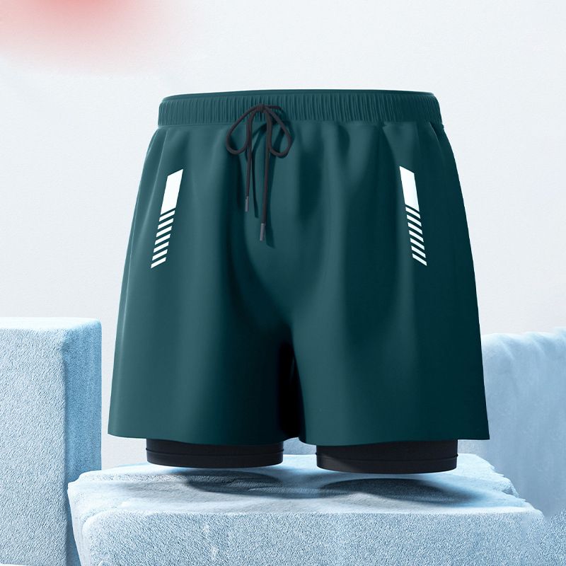 New adult flat angle double-layer swimming trunks,men's five quarter pants,anti awkward hot selling professional beach adult swimming equipment,drawstring printing,high elasticity fabric,soft