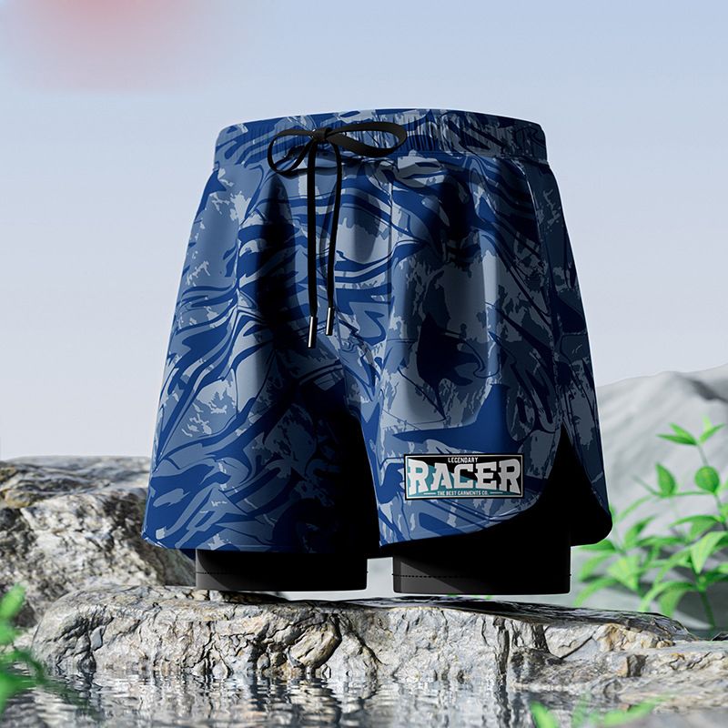 New adult flat angle double-layer swimming trunks,men's five quarter pants,anti awkward hot selling professional beach adult swimming equipment,drawstring printing,high elasticity fabric,soft