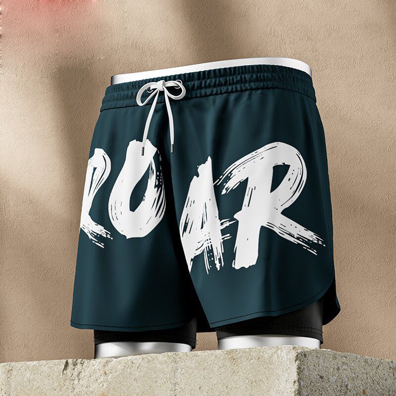New adult flat angle double-layer swimming trunks,men's five quarter pants,anti awkward hot selling professional beach adult swimming equipment,drawstring printing,high elasticity fabric,soft