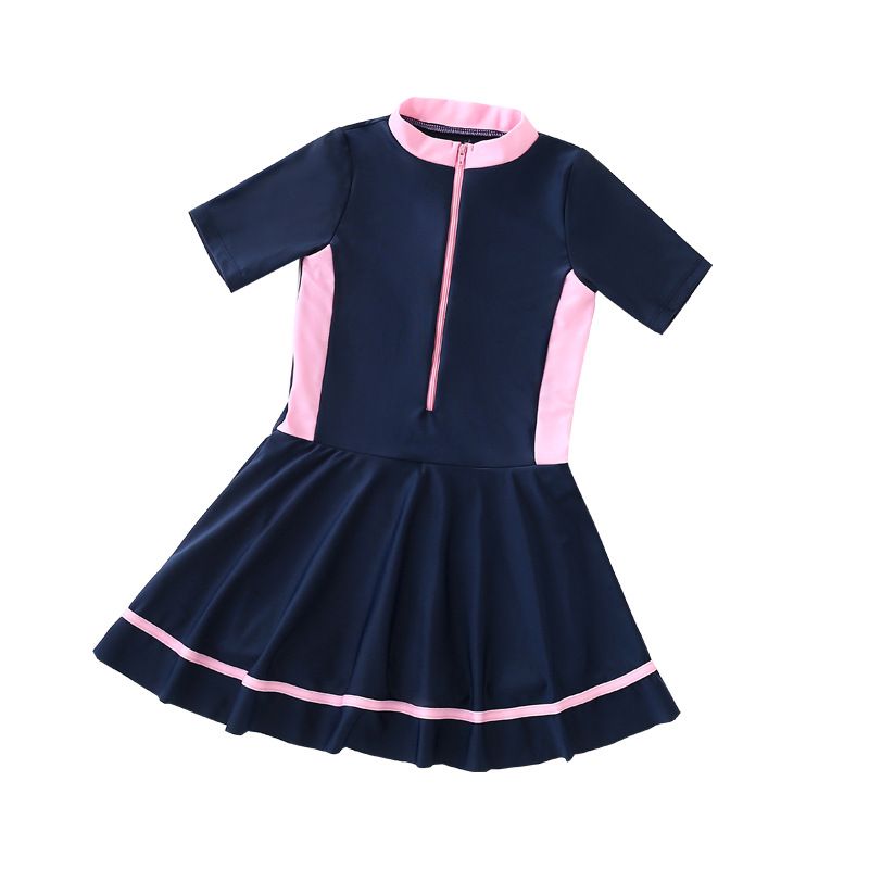 New children's swimsuits for women,hot selling one-piece,round neck,short sleeved,waist cinched A-line skirt one-piece swimsuits,student swimsuits for middle and high school children and girls,cute