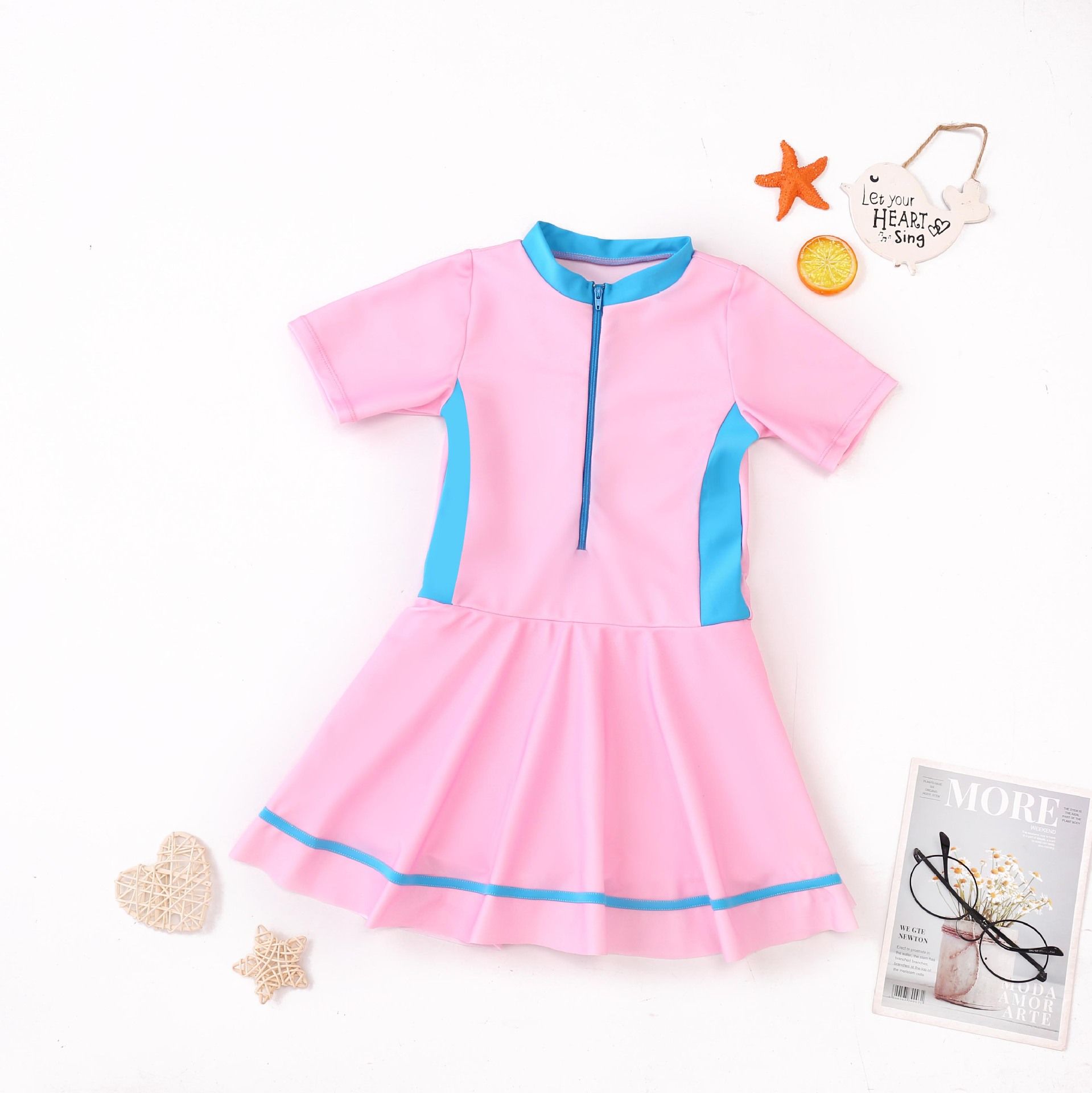 New children's swimsuits for women,hot selling one-piece,round neck,short sleeved,waist cinched A-line skirt one-piece swimsuits,student swimsuits for middle and high school children and girls,cute