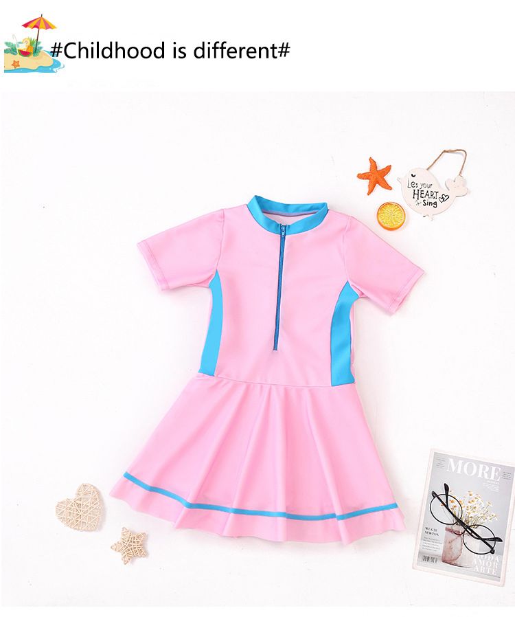 New children's swimsuits for women,hot selling one-piece,round neck,short sleeved,waist cinched A-line skirt one-piece swimsuits,student swimsuits for middle and high school children and girls,cute