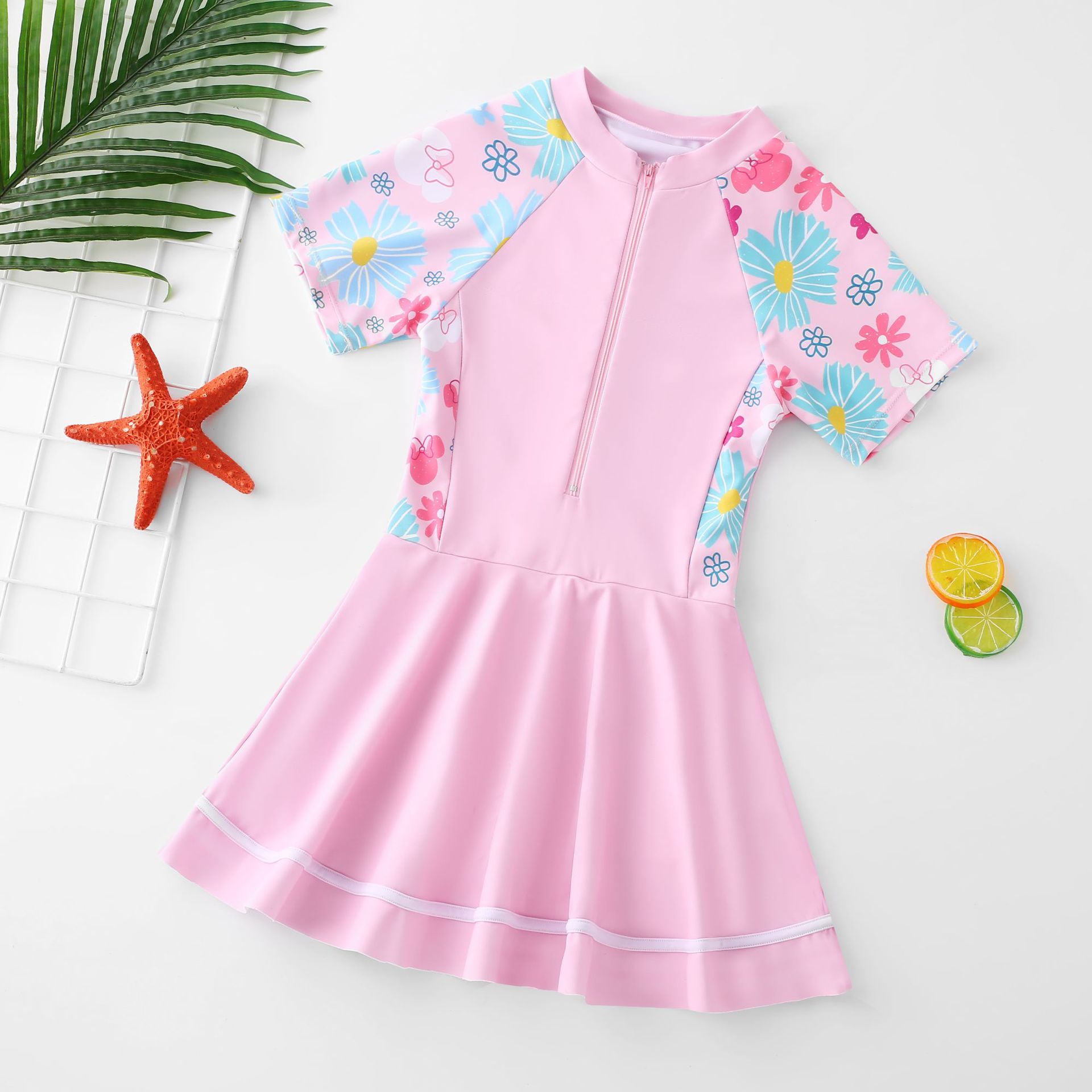 New children's swimsuits for women,hot selling one-piece,round neck,short sleeved,waist cinched A-line skirt one-piece swimsuits,student swimsuits for middle and high school children and girls,cute