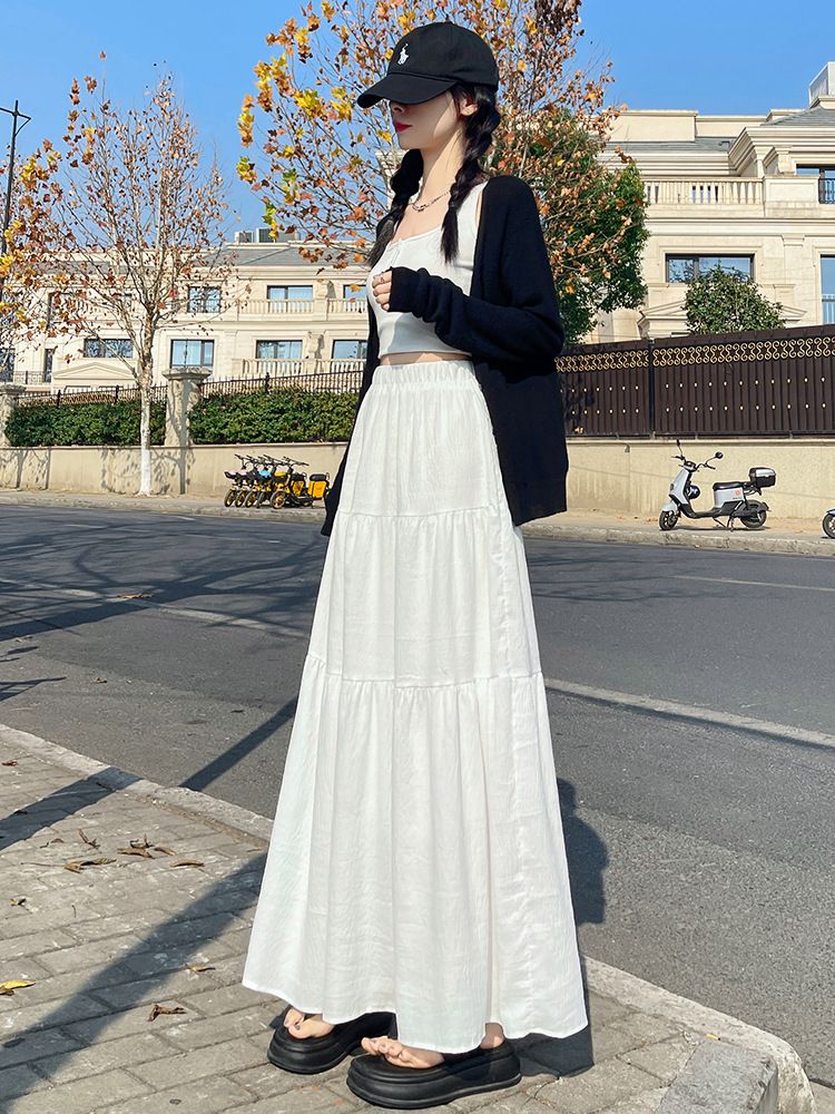 Hot selling texture ice silk pleated skirt for women, spring and summer new spliced cake skirt, fashionable drape covering crotch mid length skirt, layered beautiful skirt, comfortable and eye-catchin