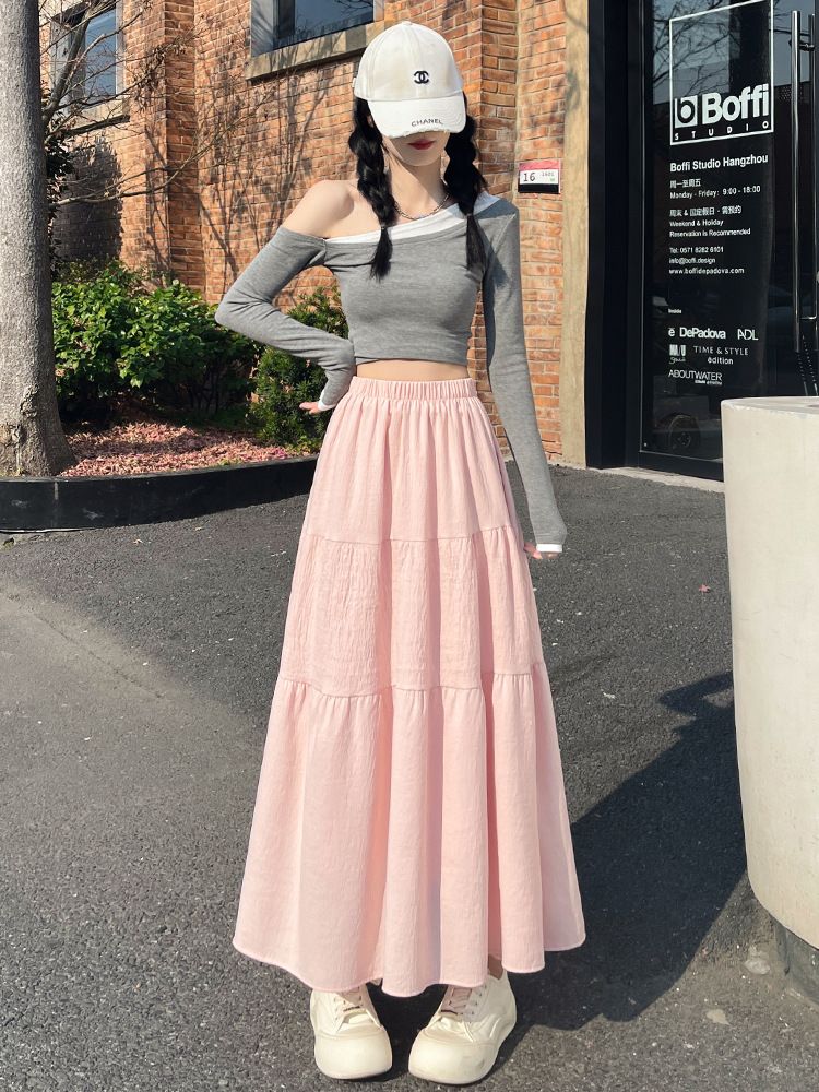 Hot selling texture ice silk pleated skirt for women, spring and summer new spliced cake skirt, fashionable drape covering crotch mid length skirt, layered beautiful skirt, comfortable and eye-catchin