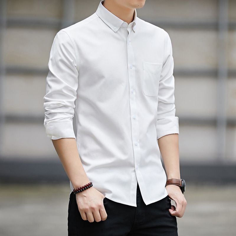 2025 new men's long sleeved shirt, casual T-shirt, slim fit Korean color top, simple white shirt, comfortable and breathable, suitable for business and leisure scenes, exquisite choice for African men