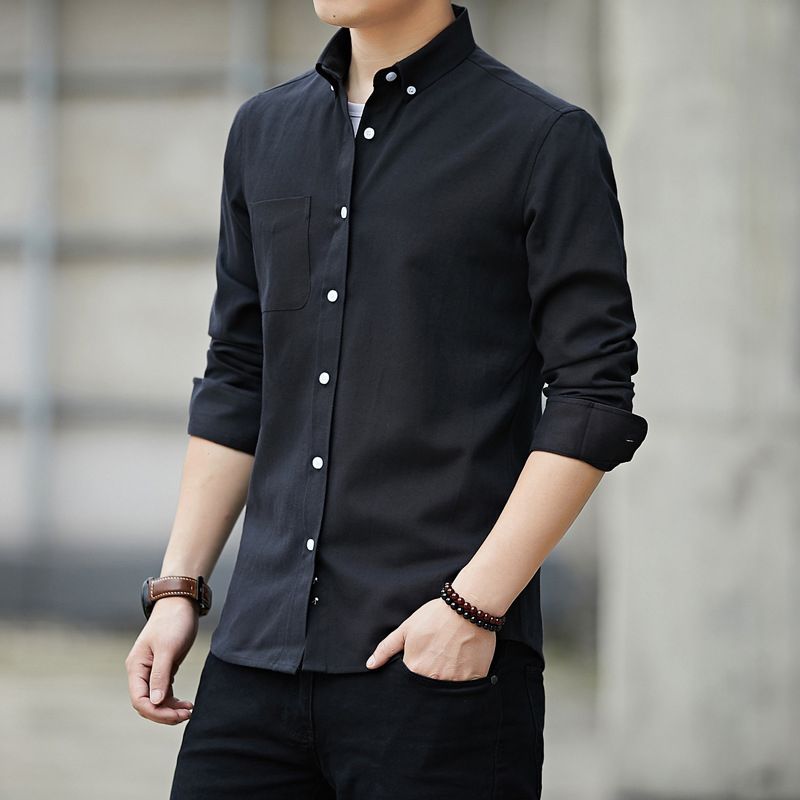 2025 new men's long sleeved shirt, casual T-shirt, slim fit Korean color top, simple white shirt, comfortable and breathable, suitable for business and leisure scenes, exquisite choice for African men