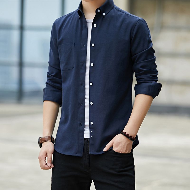 2025 new men's long sleeved shirt, casual T-shirt, slim fit Korean color top, simple white shirt, comfortable and breathable, suitable for business and leisure scenes, exquisite choice for African men