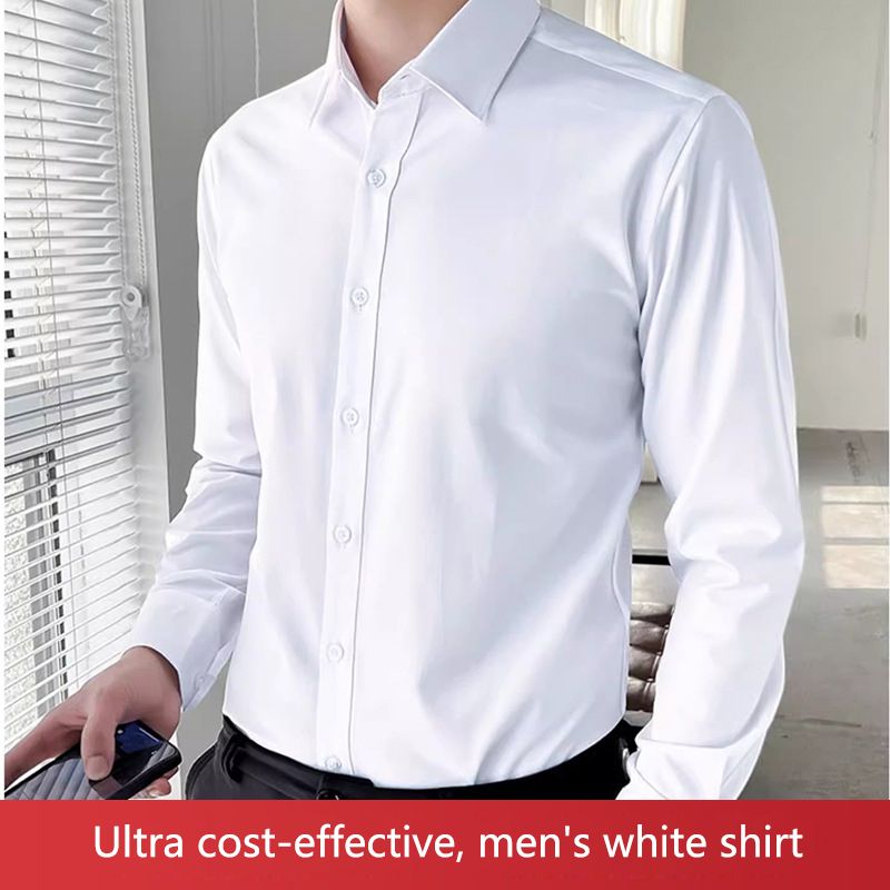 2025 Spring Summer Men's White Shirt,Long Sleeve Square Neck,Light Luxury Casual Business T-shirt,High Grade Professional Dress,Versatile White Long-Sleeve Shirt for African Life,Ideal for Daily Wear