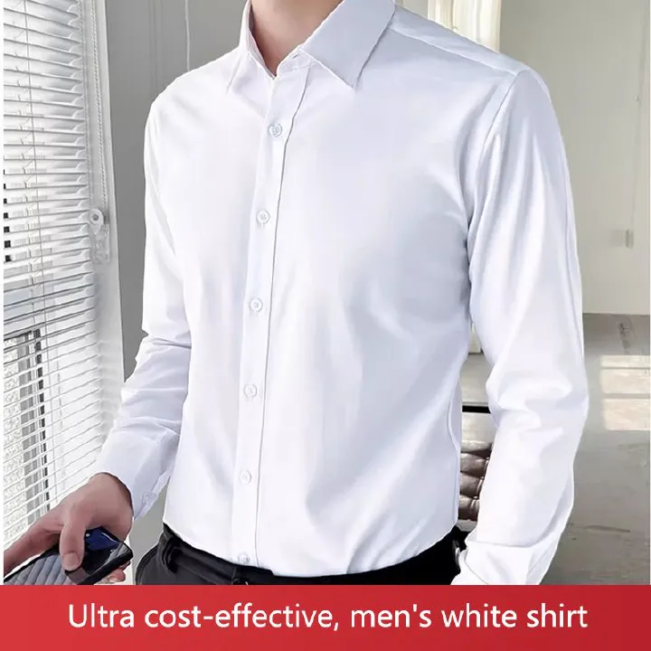 2025 Spring Summer Men's White Shirt,Long Sleeve Square Neck,Light Luxury Casual Business T-shirt,High Grade Professional Dress,Versatile White Long-Sleeve Shirt for African Life,Ideal for Daily Wear