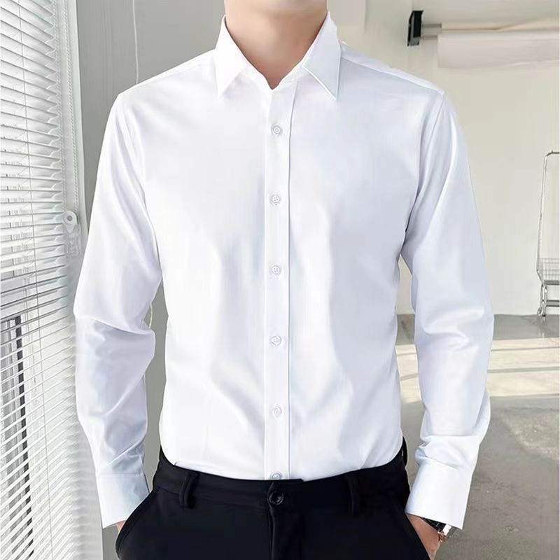 2025 Spring Summer Men's White Shirt,Long Sleeve Square Neck,Light Luxury Casual Business T-shirt,High Grade Professional Dress,Versatile White Long-Sleeve Shirt for African Life,Ideal for Daily Wear