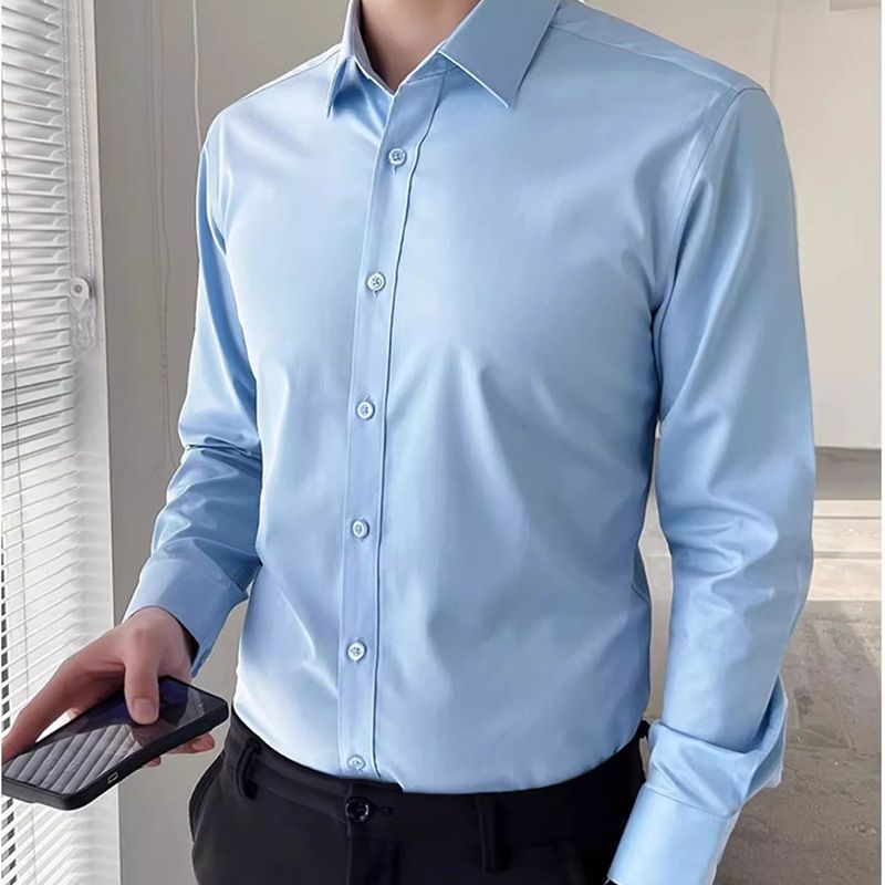 2025 Spring Summer Men's White Shirt,Long Sleeve Square Neck,Light Luxury Casual Business T-shirt,High Grade Professional Dress,Versatile White Long-Sleeve Shirt for African Life,Ideal for Daily Wear