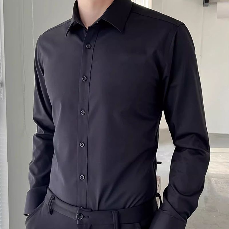 2025 Spring Summer Men's White Shirt,Long Sleeve Square Neck,Light Luxury Casual Business T-shirt,High Grade Professional Dress,Versatile White Long-Sleeve Shirt for African Life,Ideal for Daily Wear