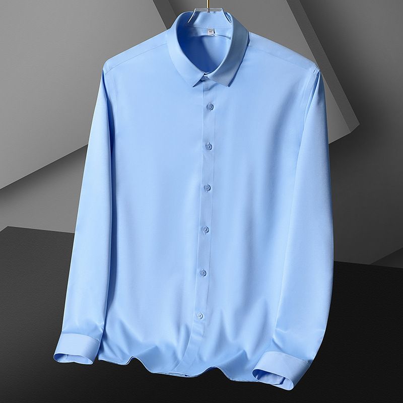 New Spring and Autumn Long Sleeve Shirt for Men,Anti Wrinkle  Non Ironing Professional Formal Fashion Trend,Business High end Ice Silk Shirt,Silky Touch Black Shirt,Enhancing African Style Men's Style