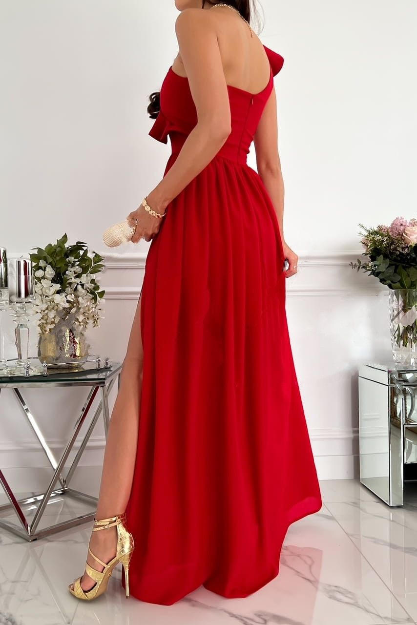 2025 new sleeveless lotus leaf edge skirt,split hem European and American women's dress,waist cinching slimming,fashionable versatile,Elegant One-shoulder Ruffled Long Dress,Your Key to Kenyan Glamour