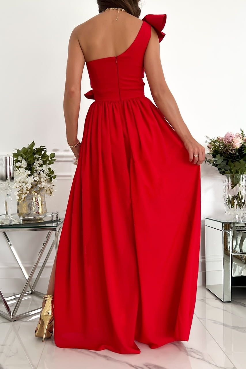 2025 new sleeveless lotus leaf edge skirt,split hem European and American women's dress,waist cinching slimming,fashionable versatile,Elegant One-shoulder Ruffled Long Dress,Your Key to Kenyan Glamour
