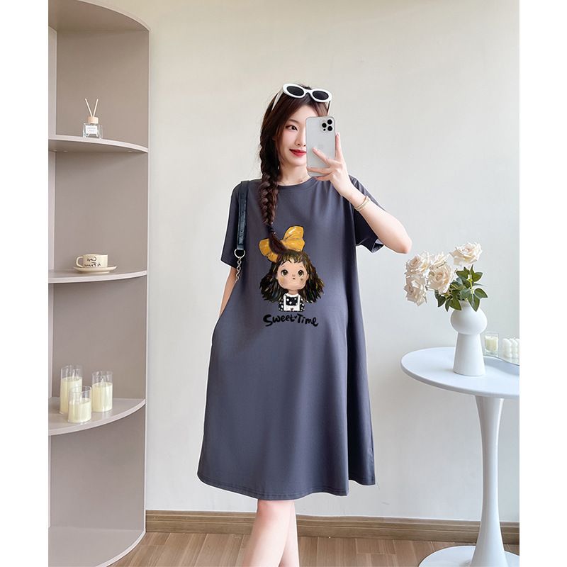 2025 new pregnant women's dress, summer mid to long loose and slimming, fashionable thin style, a must-have for sweet pregnant mothers! Cute printed dress that can be worn throughout pregnancy