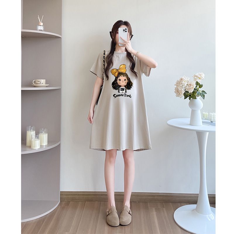 2025 new pregnant women's dress, summer mid to long loose and slimming, fashionable thin style, a must-have for sweet pregnant mothers! Cute printed dress that can be worn throughout pregnancy