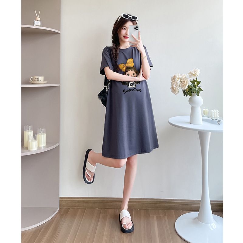 2025 new pregnant women's dress, summer mid to long loose and slimming, fashionable thin style, a must-have for sweet pregnant mothers! Cute printed dress that can be worn throughout pregnancy