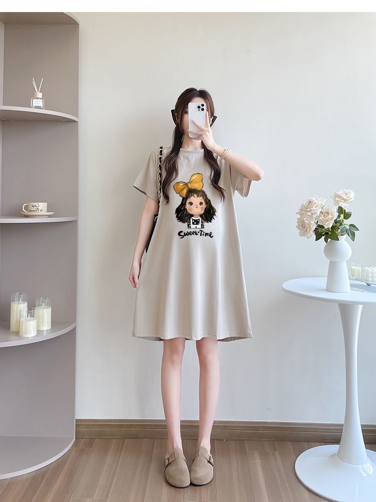 2025 new pregnant women's dress, summer mid to long loose and slimming, fashionable thin style, a must-have for sweet pregnant mothers! Cute printed dress that can be worn throughout pregnancy