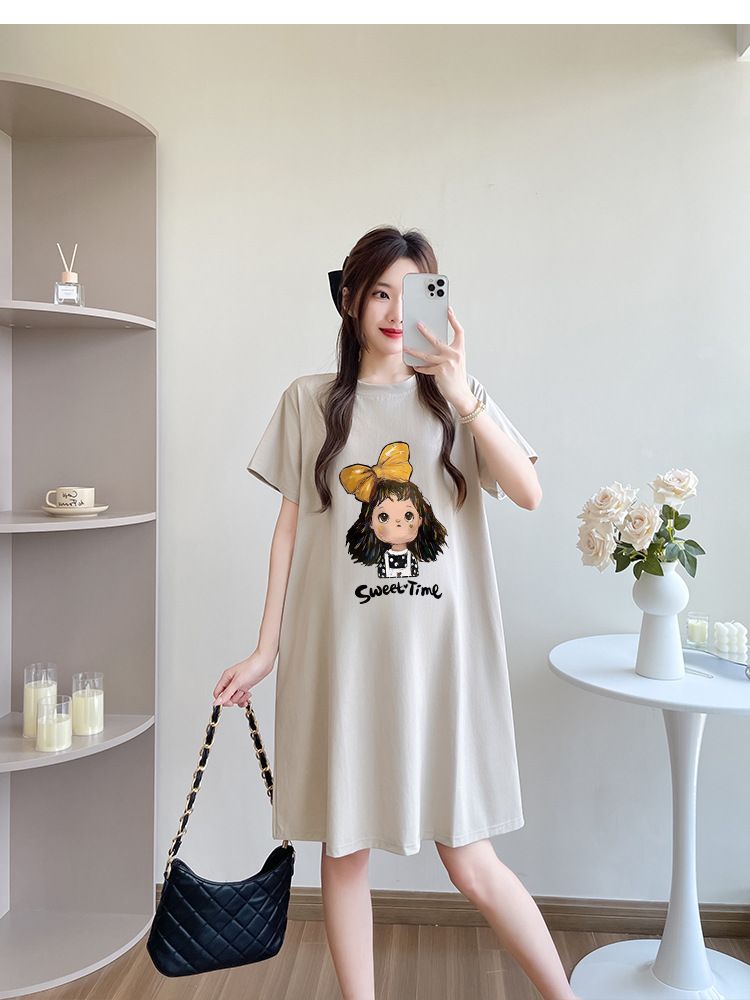 2025 new pregnant women's dress, summer mid to long loose and slimming, fashionable thin style, a must-have for sweet pregnant mothers! Cute printed dress that can be worn throughout pregnancy
