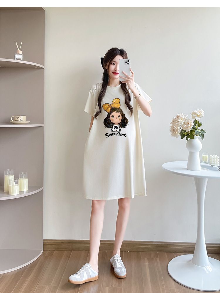 2025 new pregnant women's dress, summer mid to long loose and slimming, fashionable thin style, a must-have for sweet pregnant mothers! Cute printed dress that can be worn throughout pregnancy