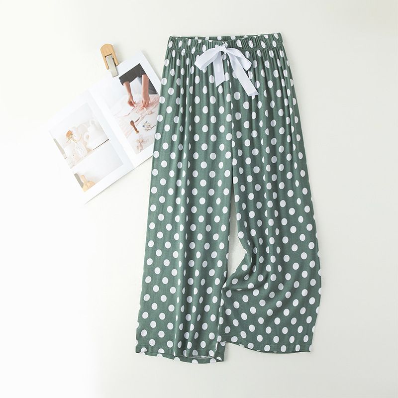 New cotton silk sleeping pants, women's plus size artificial cotton beach pants, can be worn as home cartoon casual floral pants, loose elastic pants, comfortable and breathable, versatile