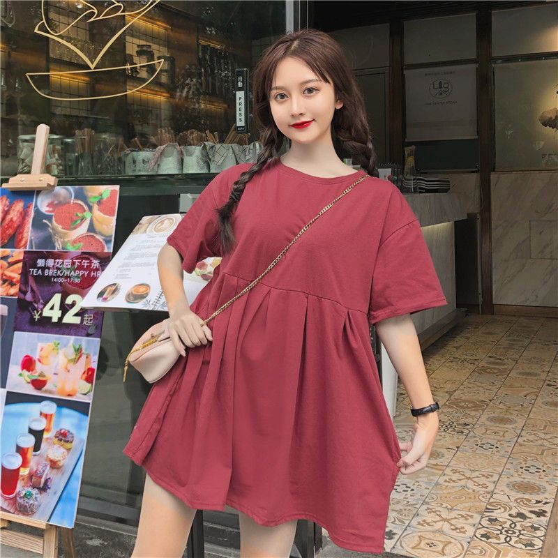 2025 New Pregnant Women's Dress Summer,Thin Pregnant Mother Fake Two Long Skirts,Large Size Long Knee Over Skirt,Cute Strawberry Print,Sweet and Vitality during Pregnancy,Comfortable and Age reducing