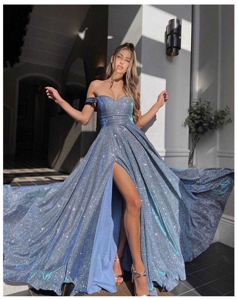 2025 new banquet dress,ins sequined large skirt with strapless design,hot selling fashionable slit dress,Shiny Off-Shoulder Evening Gown:Perfect for Kenyan Balls &Galas,Party&Ceremony Must-Have