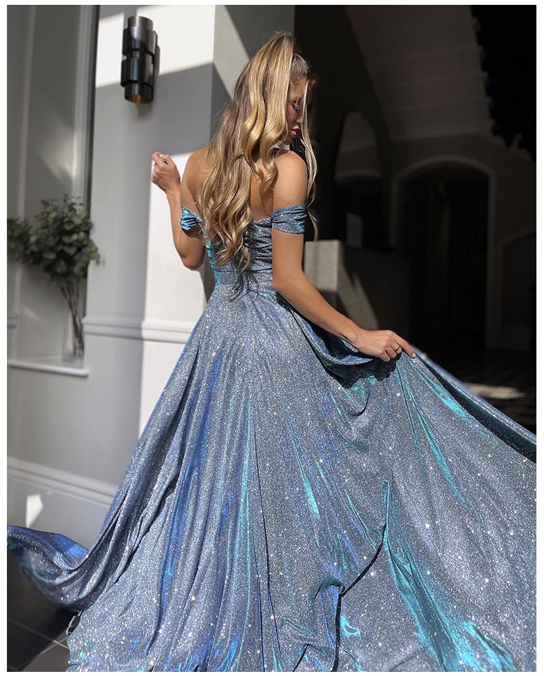 2025 new banquet dress,ins sequined large skirt with strapless design,hot selling fashionable slit dress,Shiny Off-Shoulder Evening Gown:Perfect for Kenyan Balls &Galas,Party&Ceremony Must-Have