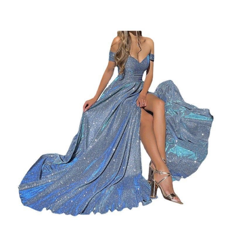 2025 new banquet dress,ins sequined large skirt with strapless design,hot selling fashionable slit dress,Shiny Off-Shoulder Evening Gown:Perfect for Kenyan Balls &Galas,Party&Ceremony Must-Have