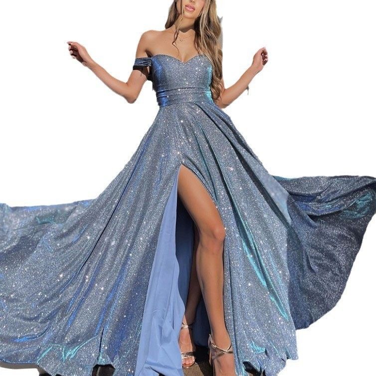2025 new banquet dress,ins sequined large skirt with strapless design,hot selling fashionable slit dress,Shiny Off-Shoulder Evening Gown:Perfect for Kenyan Balls &Galas,Party&Ceremony Must-Have