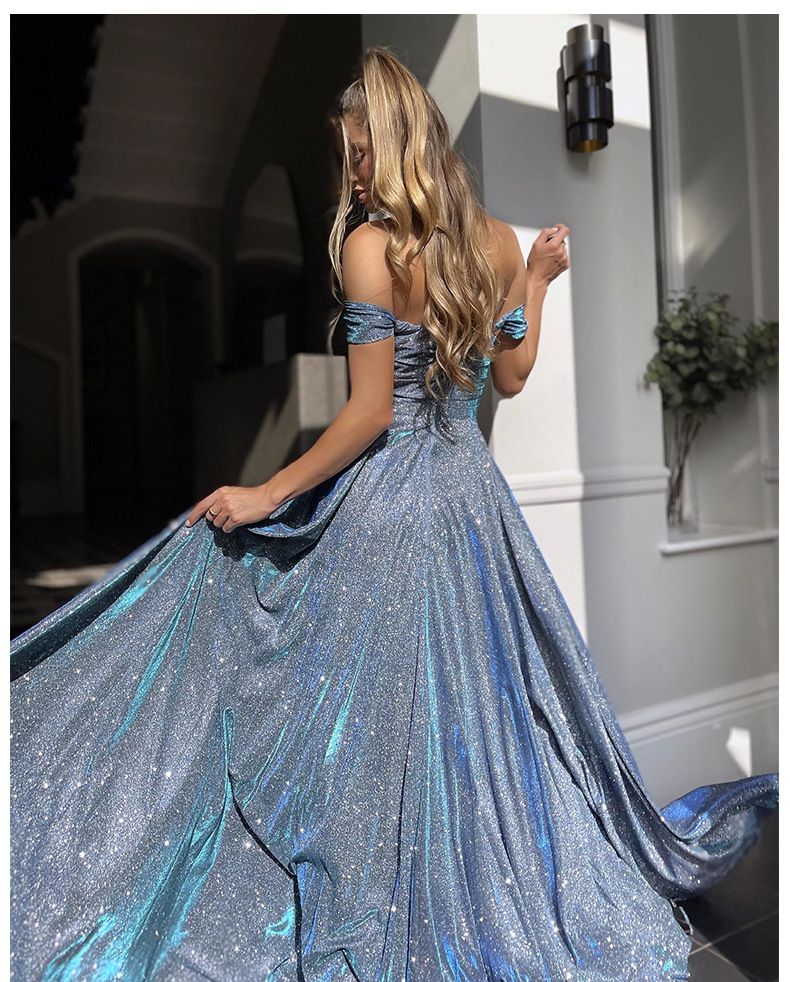 2025 new banquet dress,ins sequined large skirt with strapless design,hot selling fashionable slit dress,Shiny Off-Shoulder Evening Gown:Perfect for Kenyan Balls &Galas,Party&Ceremony Must-Have